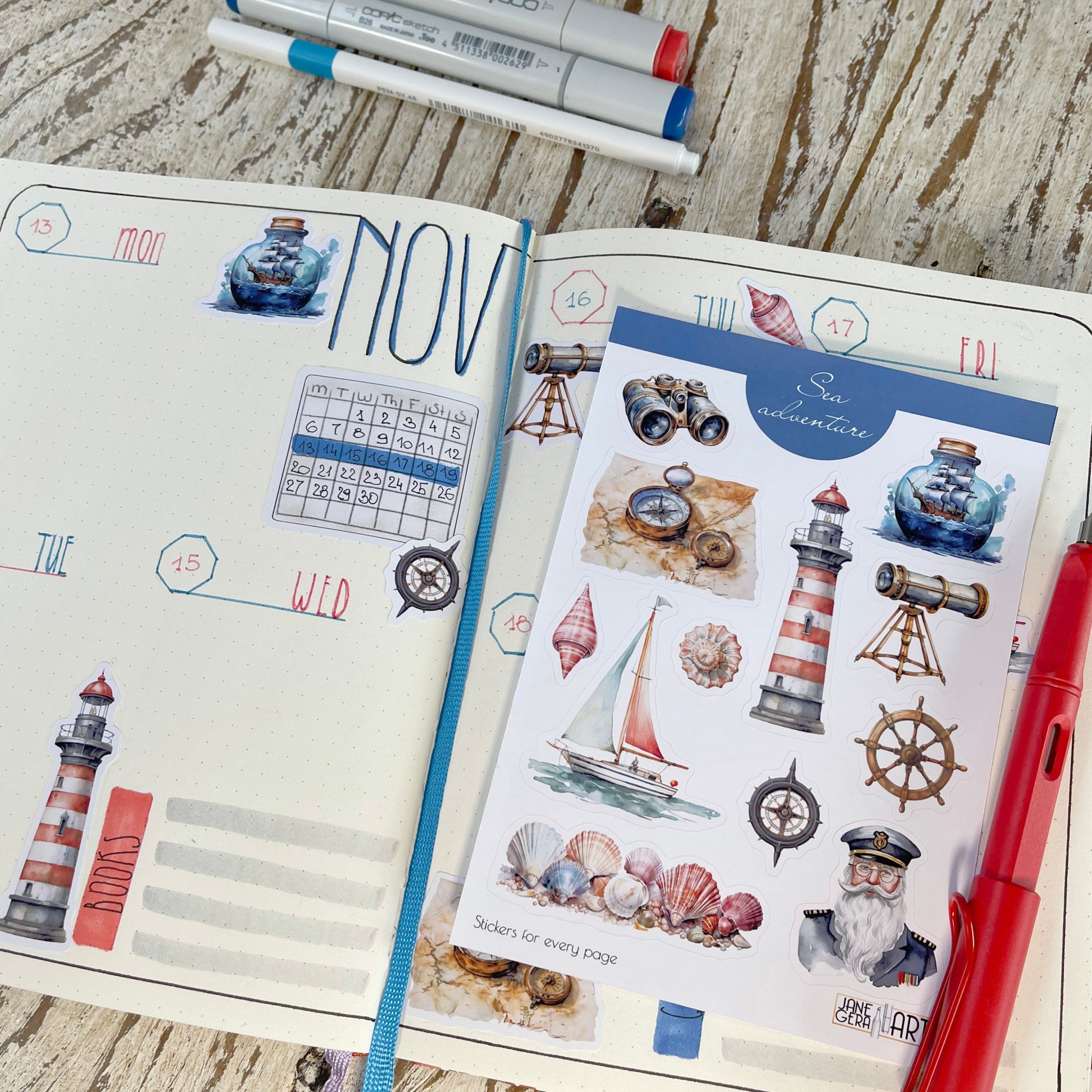 Lighthouse stickers, planner stickers, nautical designs