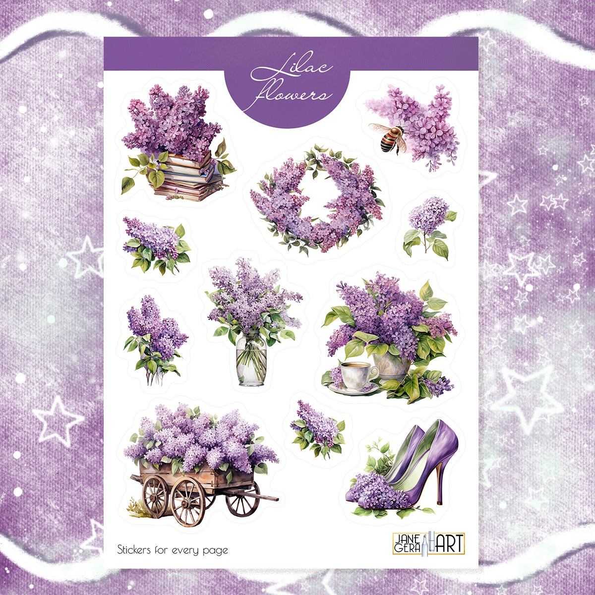 Lilac bujo stickers Spring flowers stickers, art bujo stickers, easter stickers, jane gera art