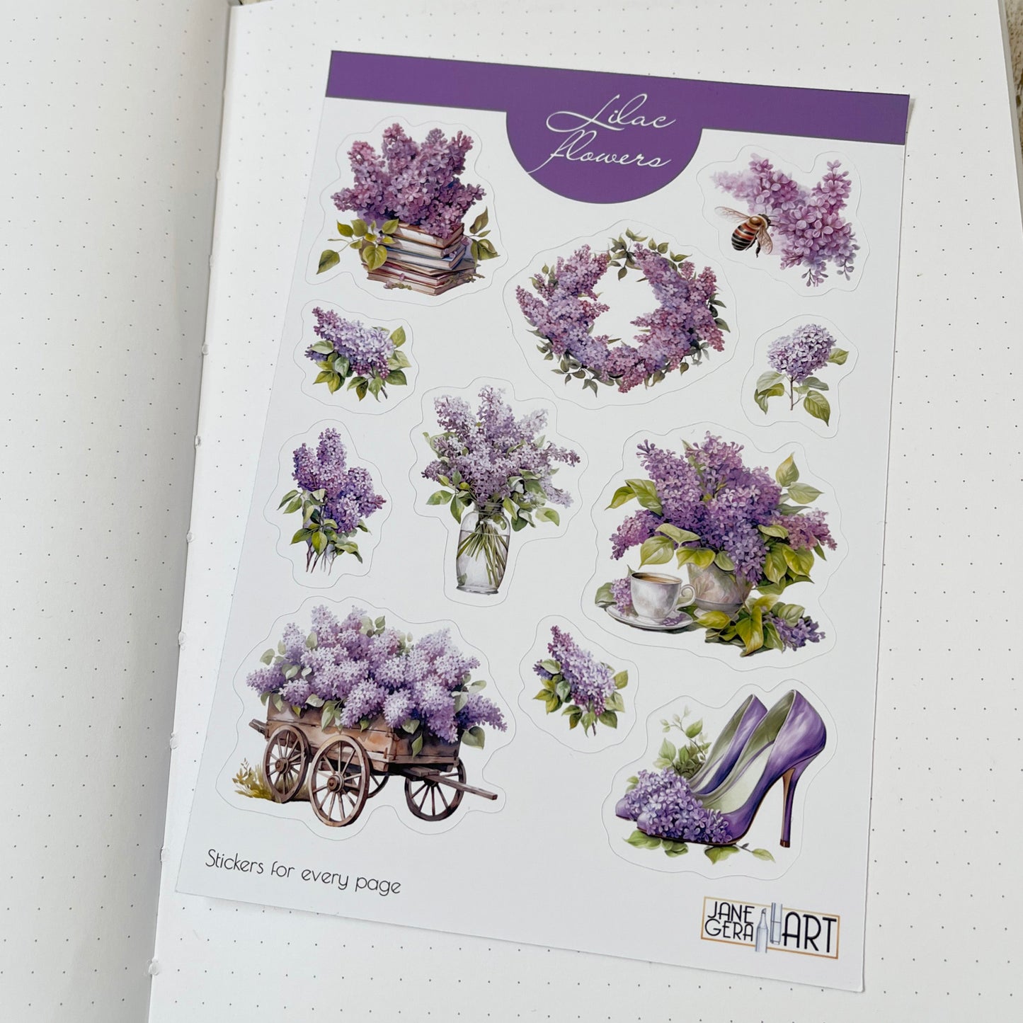 Lilac bujo stickers Spring flowers stickers, art bujo stickers, easter stickers, jane gera art