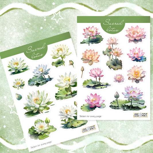 Sacred Lotus flower sticker set