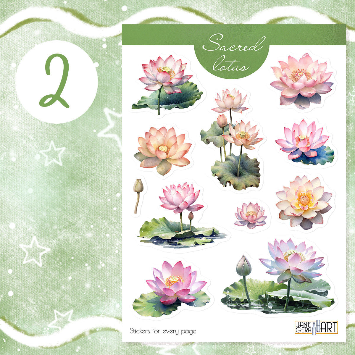 Sacred Lotus flower sticker set