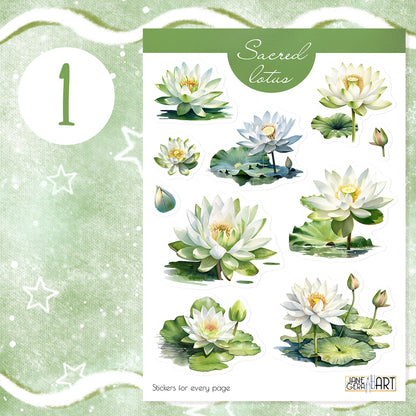 Sacred Lotus flower sticker set