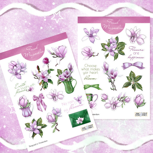 Magnolia flower bujo sticker set