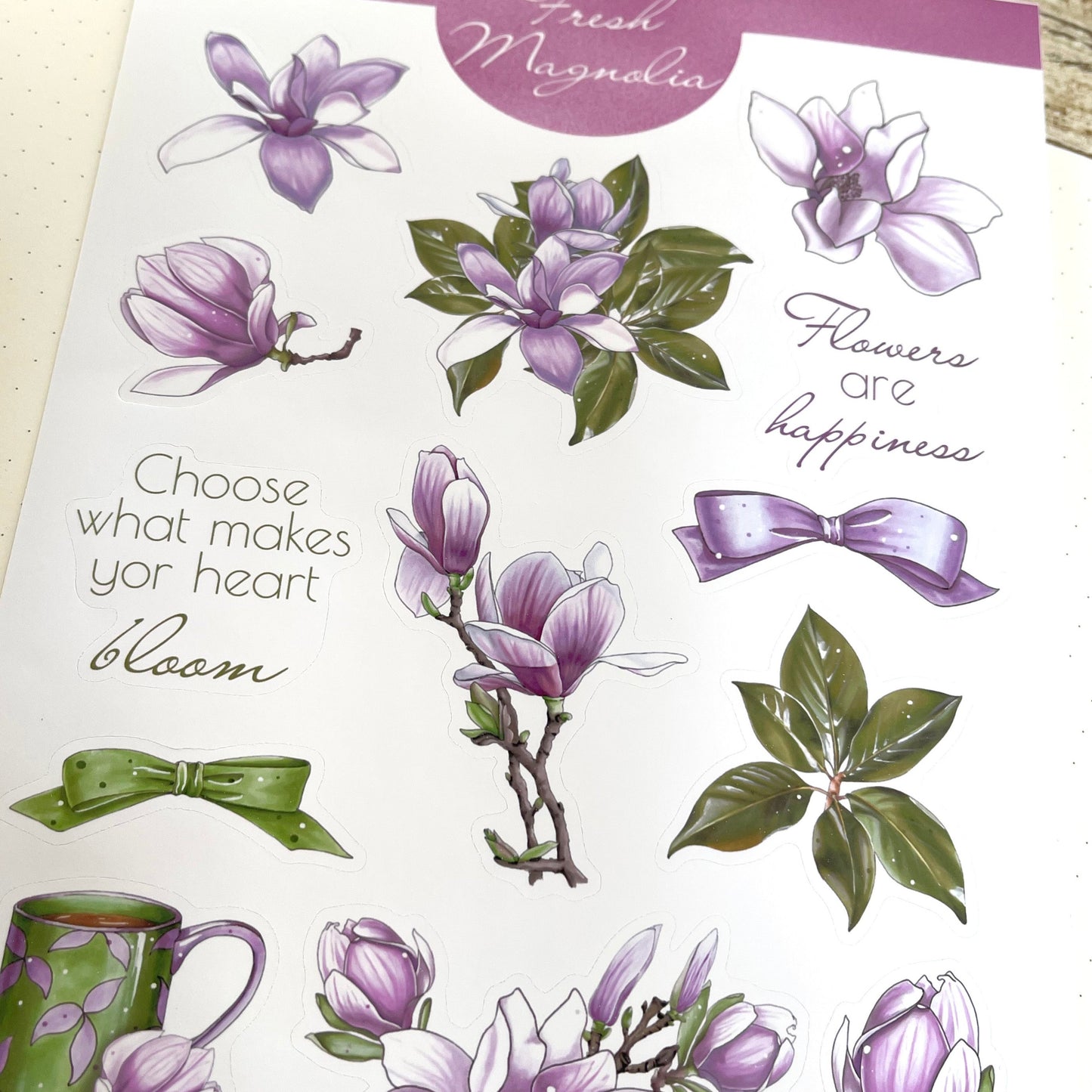 Magnolia flower bujo sticker set