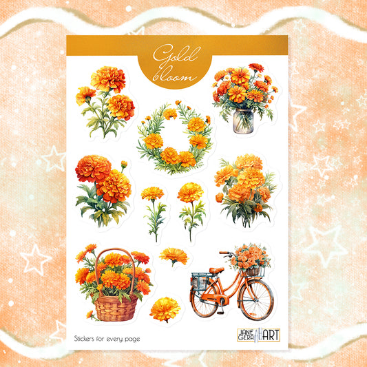 Marigold sticker sheet Floral stickers for planning and journaling