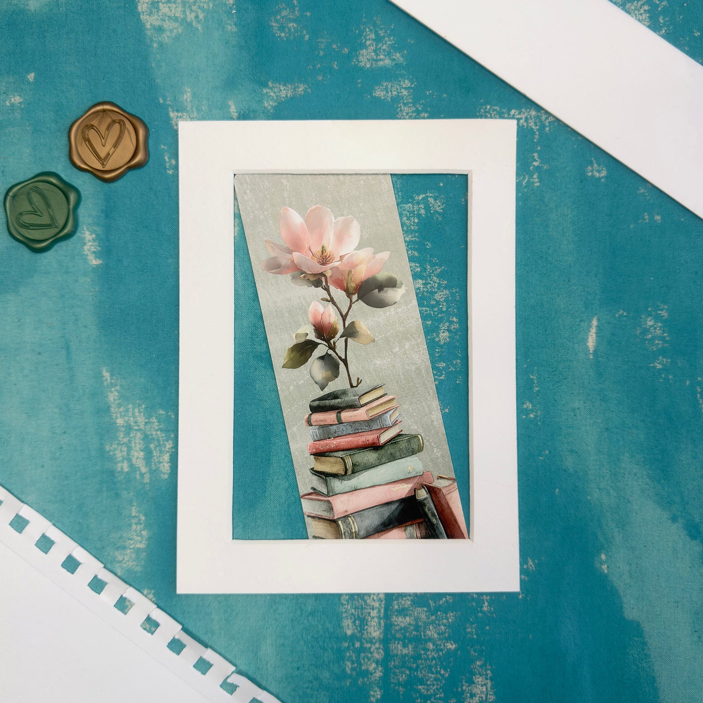 Magnolia and Books Floral Bookmark