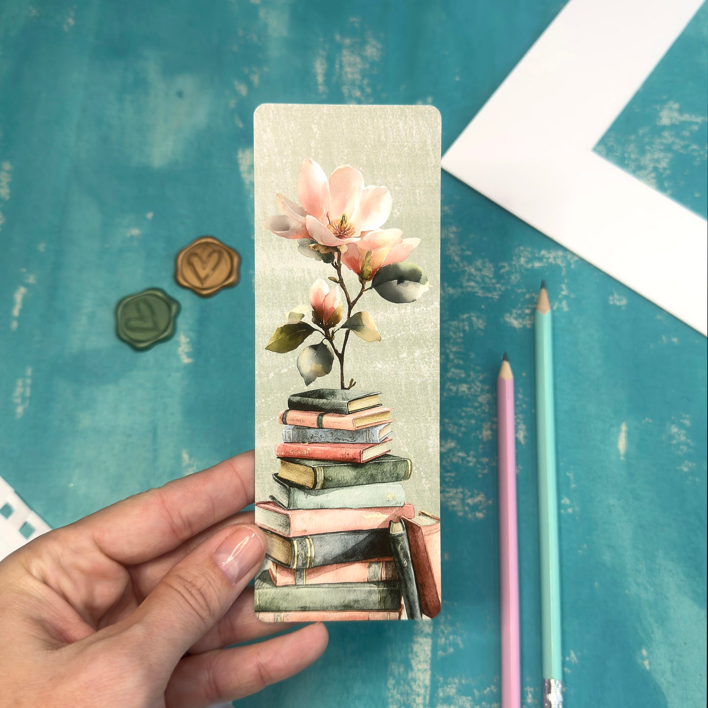 Magnolia and Books Floral Bookmark