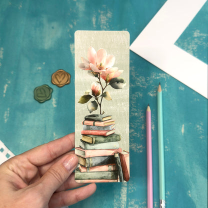 Magnolia and Books Floral Bookmark