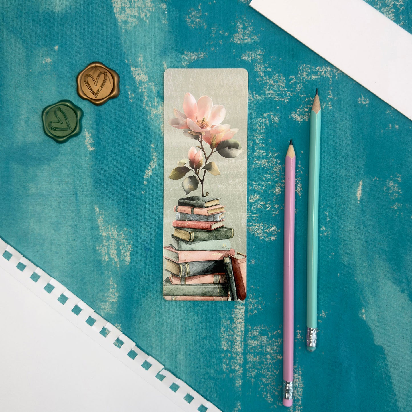 Magnolia and Books Floral Bookmark