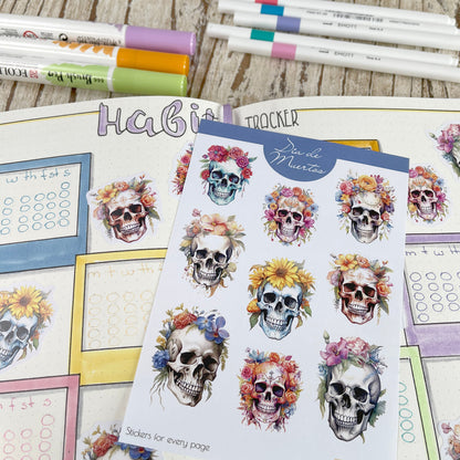 Floral skull bujo stickers Halloween sticker