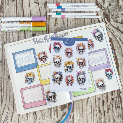 Floral skull bujo stickers Halloween sticker