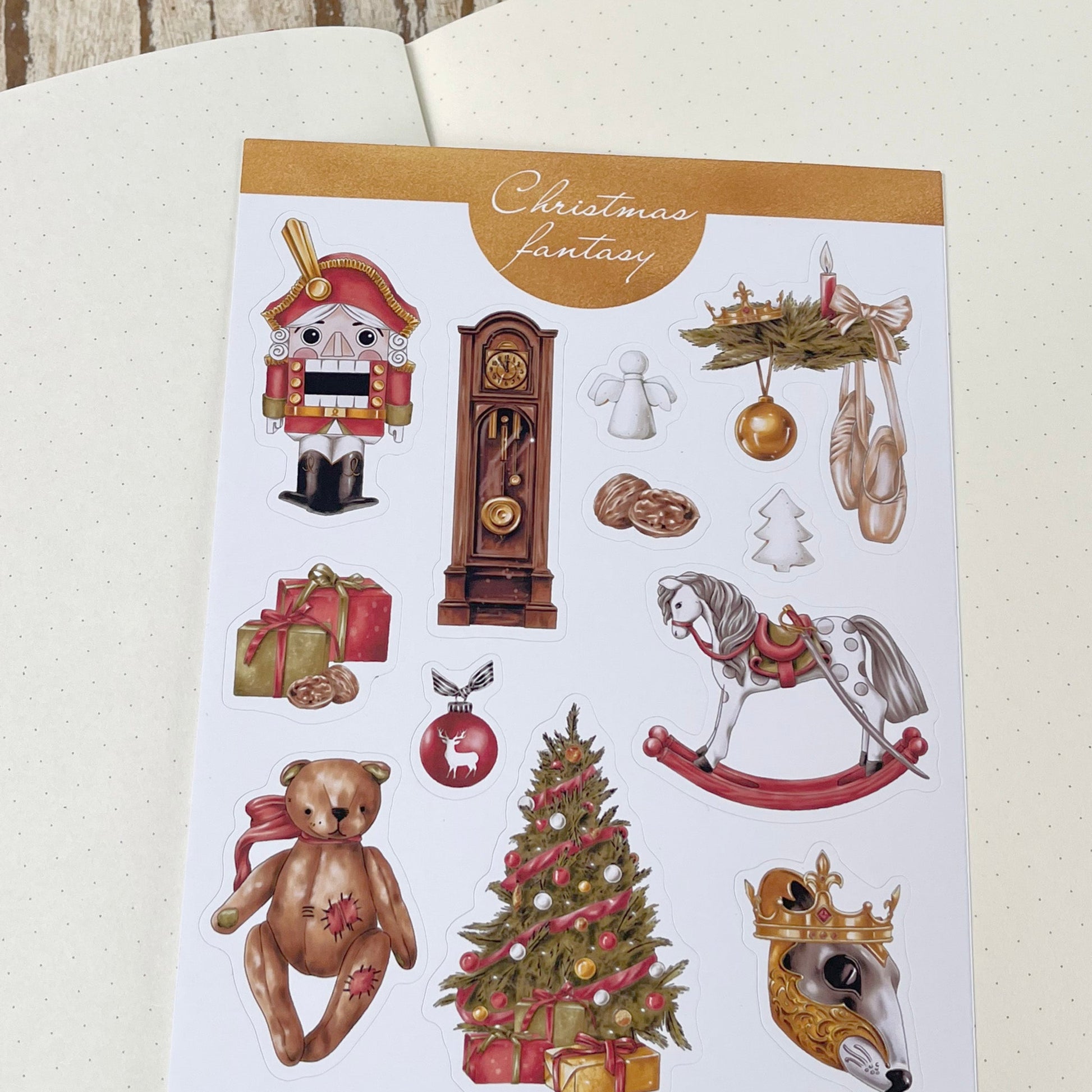 stickers with christmas nutcracker, teddy bear and christmas tree