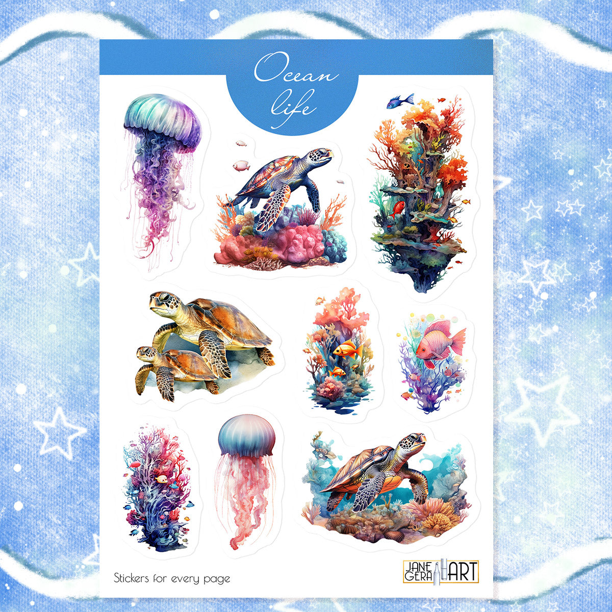 Onder het Sea bujo stickervel Ocean life planner stickers