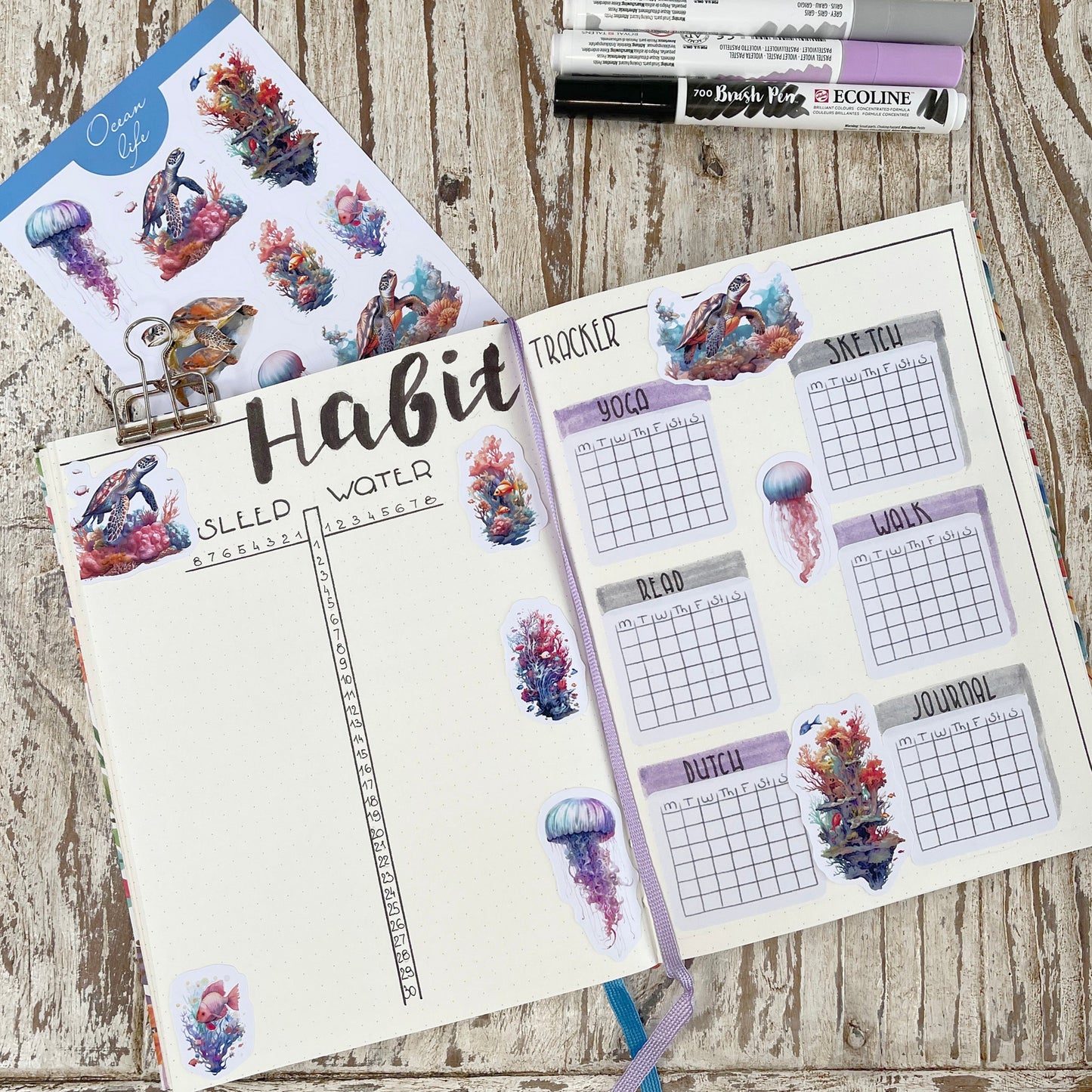 Onder het Sea bujo stickervel Ocean life planner stickers