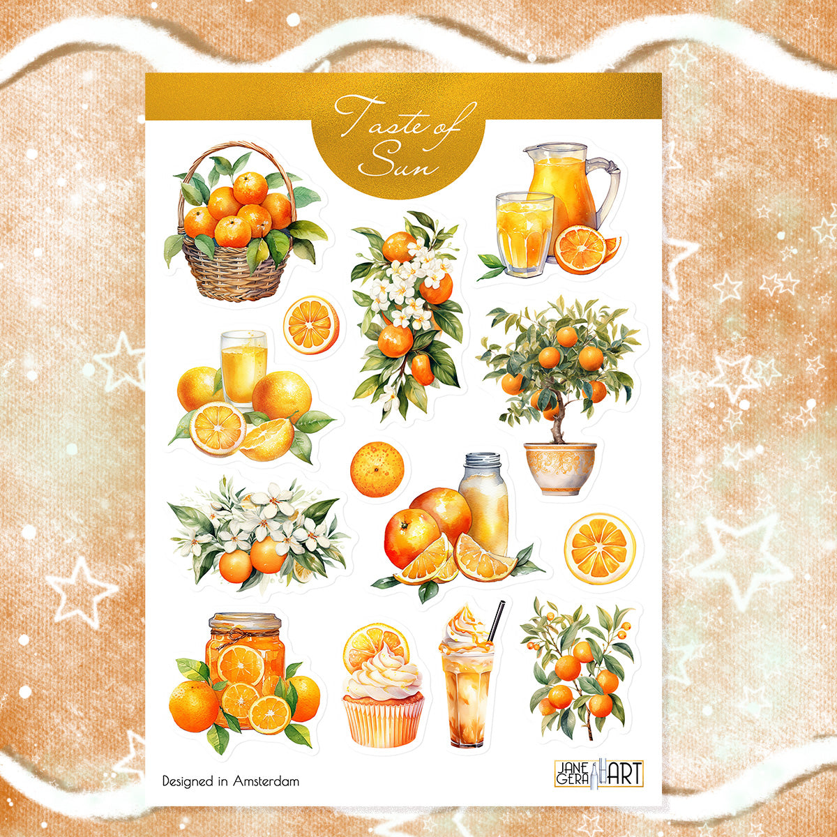 Sinaasappelen planner stickers Zomer bujo stickervel