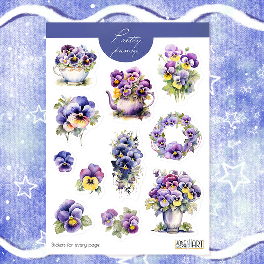 Pretty pansy flower stickers Summer planner stickers