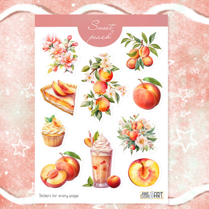 Sweet peach stickers Summer fruit planner stickers