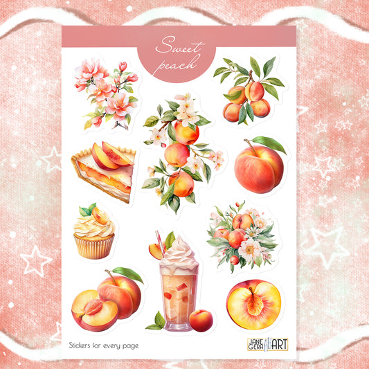 Zoete perzikstickers Zomerfruitplannerstickers