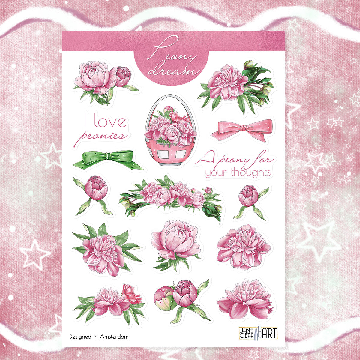 Peony flower planner stickers