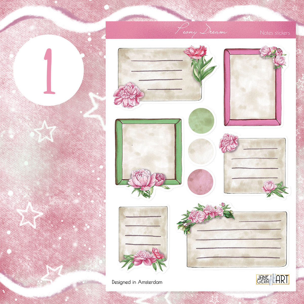 Roze pioenroos planner stickers Washi strepen en Frames