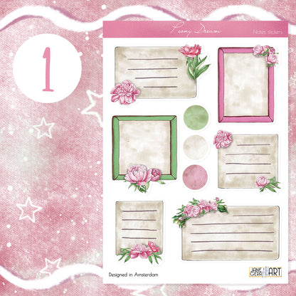 Pink peony planner stickers Washi stripes and Frames