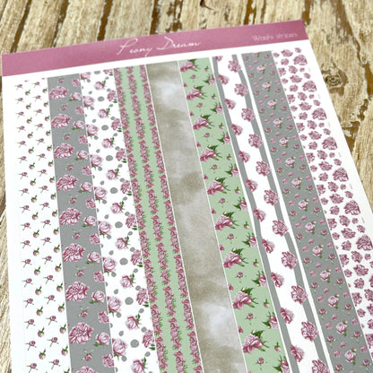 Pink peony planner stickers Washi stripes and Frames