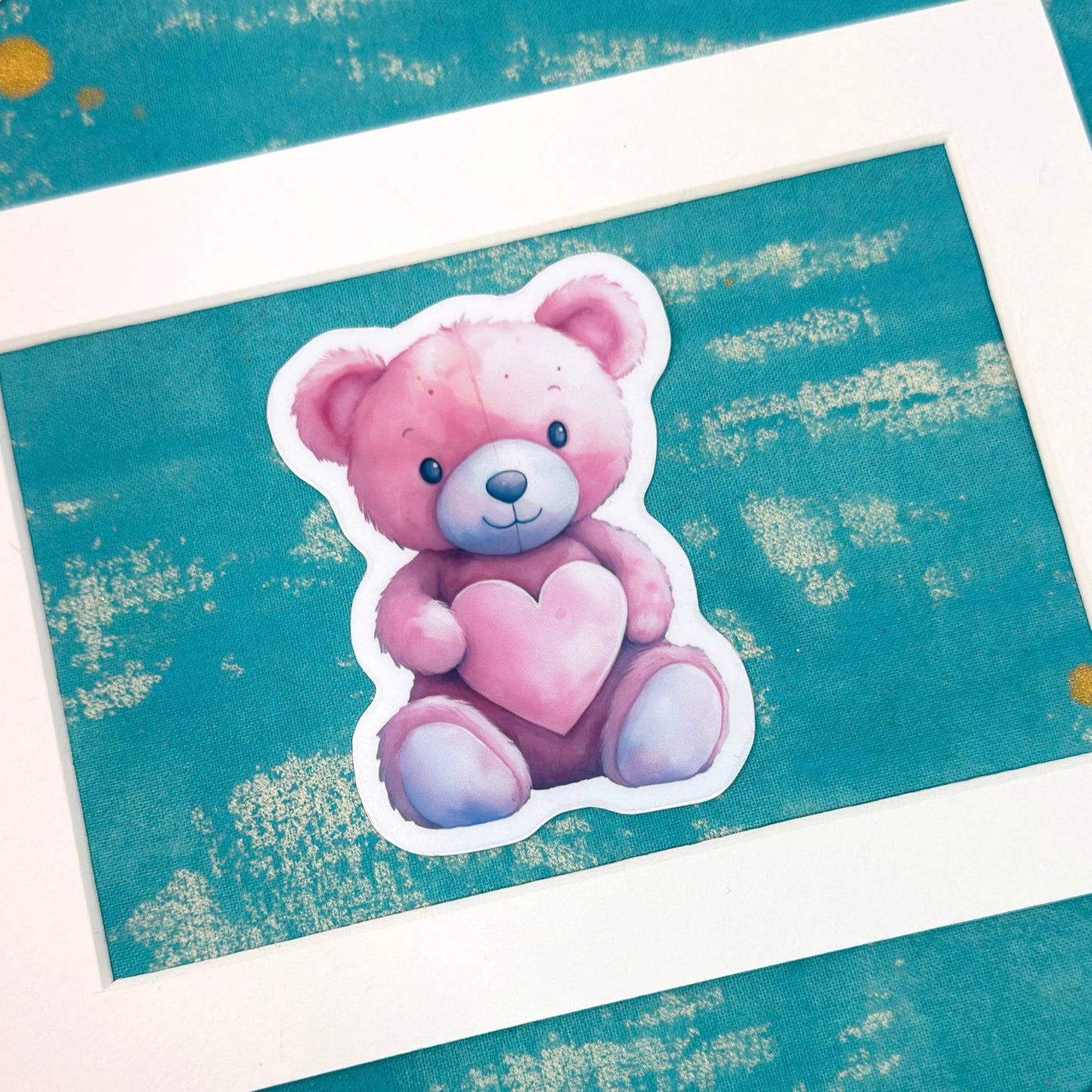 Pink Teddy Bear Vinyl Sticker Romantic Valentine's Day Design