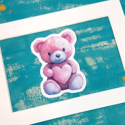 Pink Teddy Bear Vinyl Sticker Romantic Valentine's Day Design