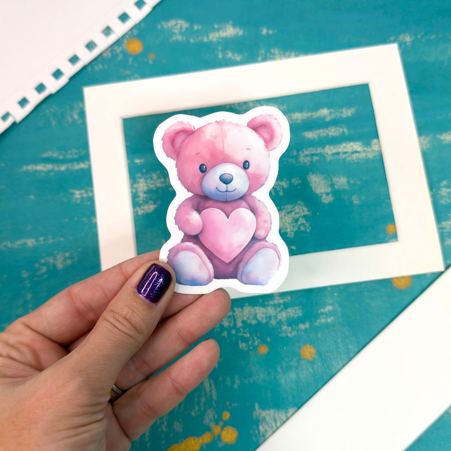 Pink Teddy Bear Vinyl Sticker Romantic Valentine's Day Design