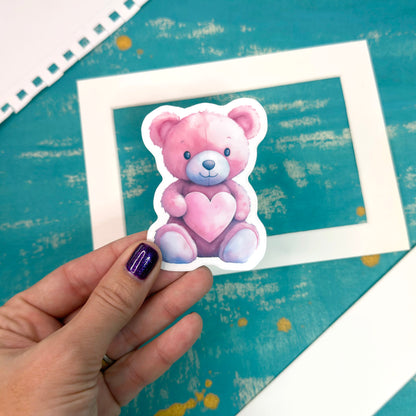 Pink Teddy Bear Vinyl Sticker Romantic Valentine's Day Design