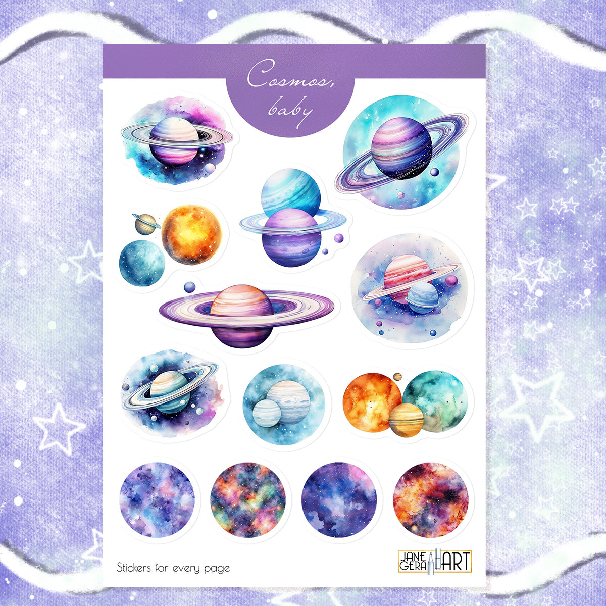 Ruimtestickers Aquarel planeten planner stickers