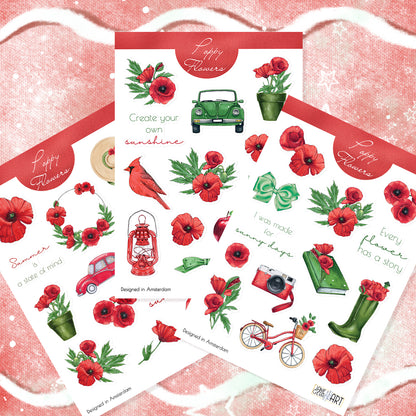 Poppy flower planner stickers Floral sticker set