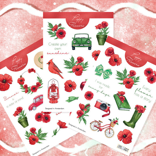 Poppy flower planner stickers Floral sticker set