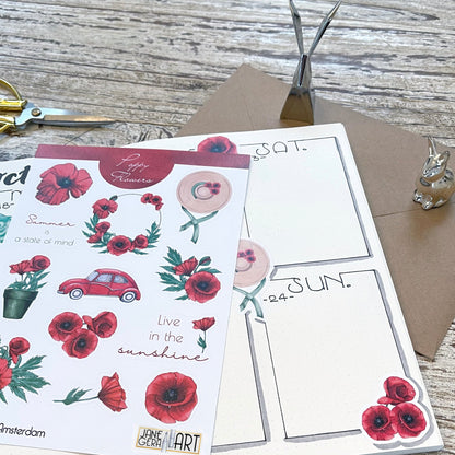 Poppy flower planner stickers Floral sticker set