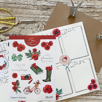 Poppy flower planner stickers Floral sticker set