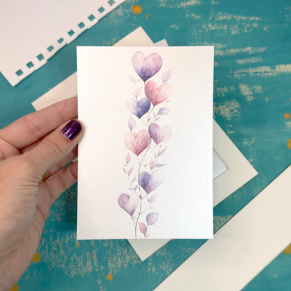 Purple Hearts Greeting Card Warm Valentine's Day Card