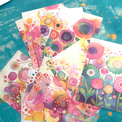Rainbow Flowers Decorative Scrapbook Mini Papers Set of 10 Sheets