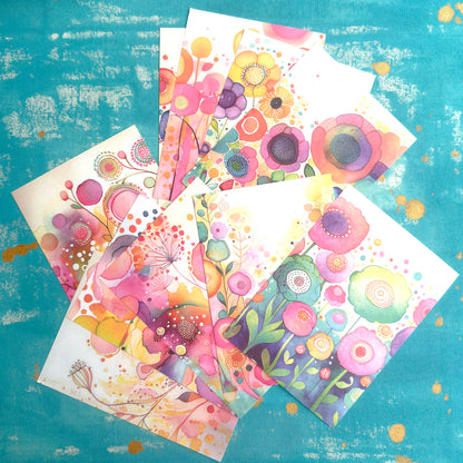 Rainbow Flowers Decorative Scrapbook Mini Papers Set of 10 Sheets