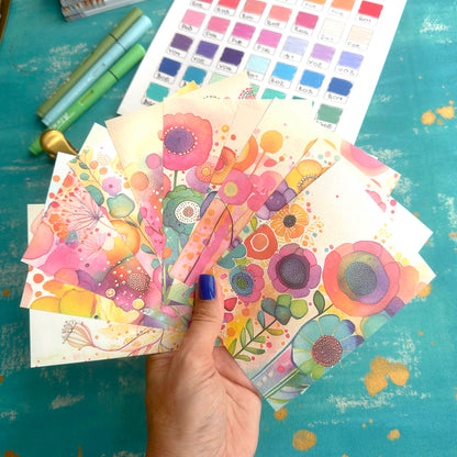 Rainbow Flowers Decorative Scrapbook Mini Papers Set of 10 Sheets