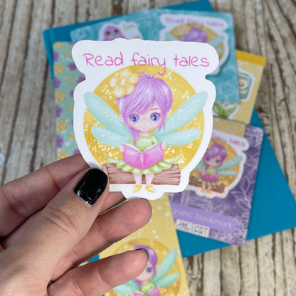 Read Fairy Tales cute vinyl sticker, cute stickers, kawaii stickers, cute fairy stickers