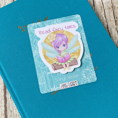 Read Fairy Tales cute vinyl sticker, cute stickers, kawaii stickers, cute fairy stickers