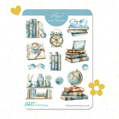 read and learn planner stickers, back to school decorative stickers, bookish gift