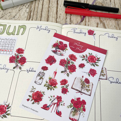 Rode rozen stickers bujo stickervel Bloemenstickers