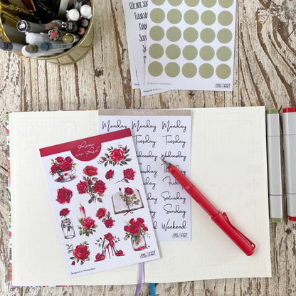 Rode rozen stickers bujo stickervel Bloemenstickers