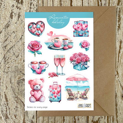 Romantic Holiday bujo sticker sheet Valentine's Day planner stickers