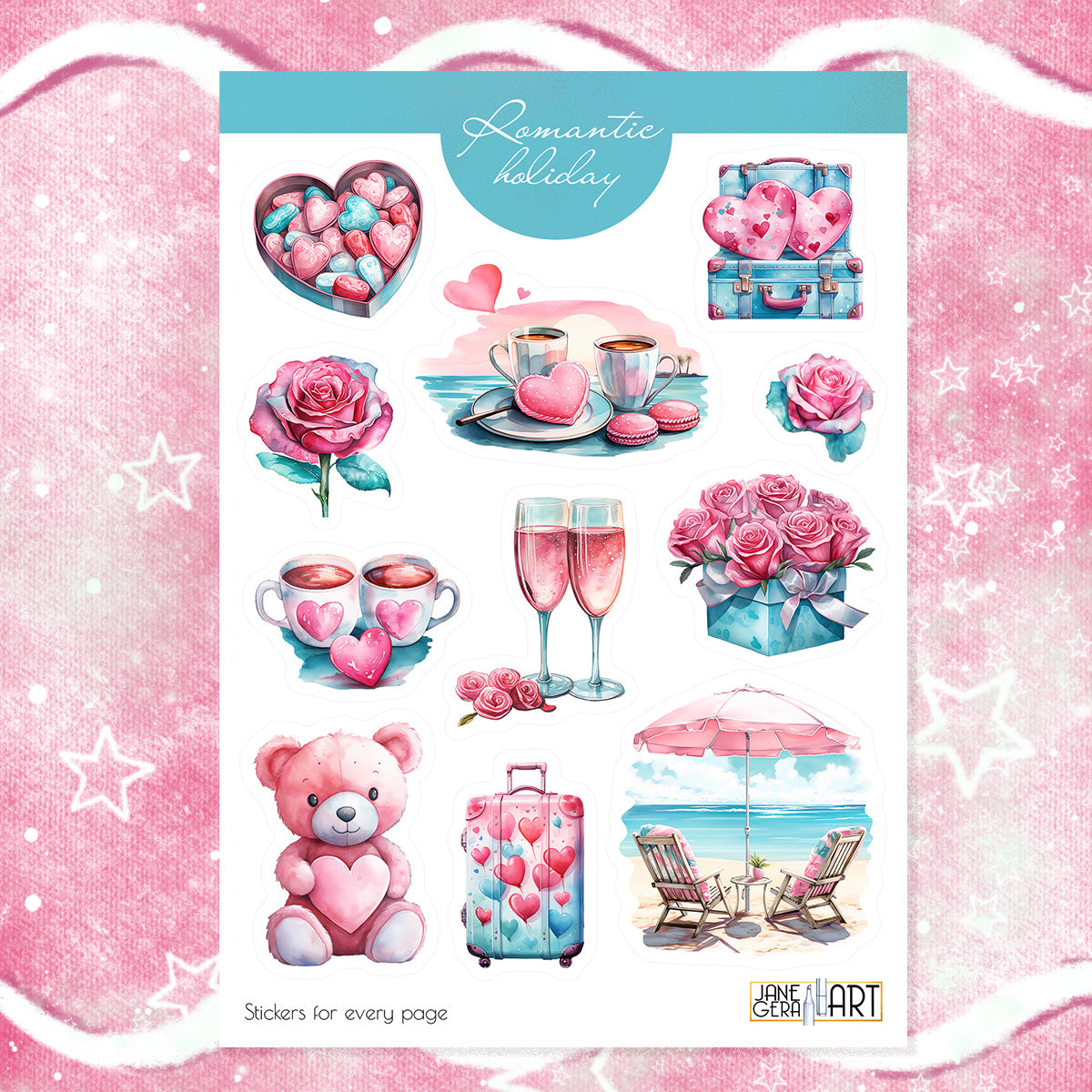 Romantic Holiday bujo sticker sheet Valentine's Day planner stickers