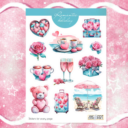 Romantic Holiday bujo sticker sheet Valentine's Day planner stickers