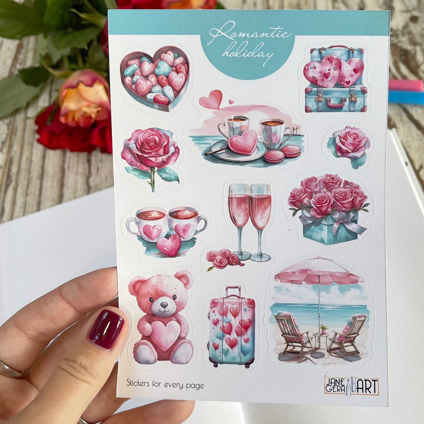 Romantic Holiday bujo sticker sheet Valentine's Day planner stickers