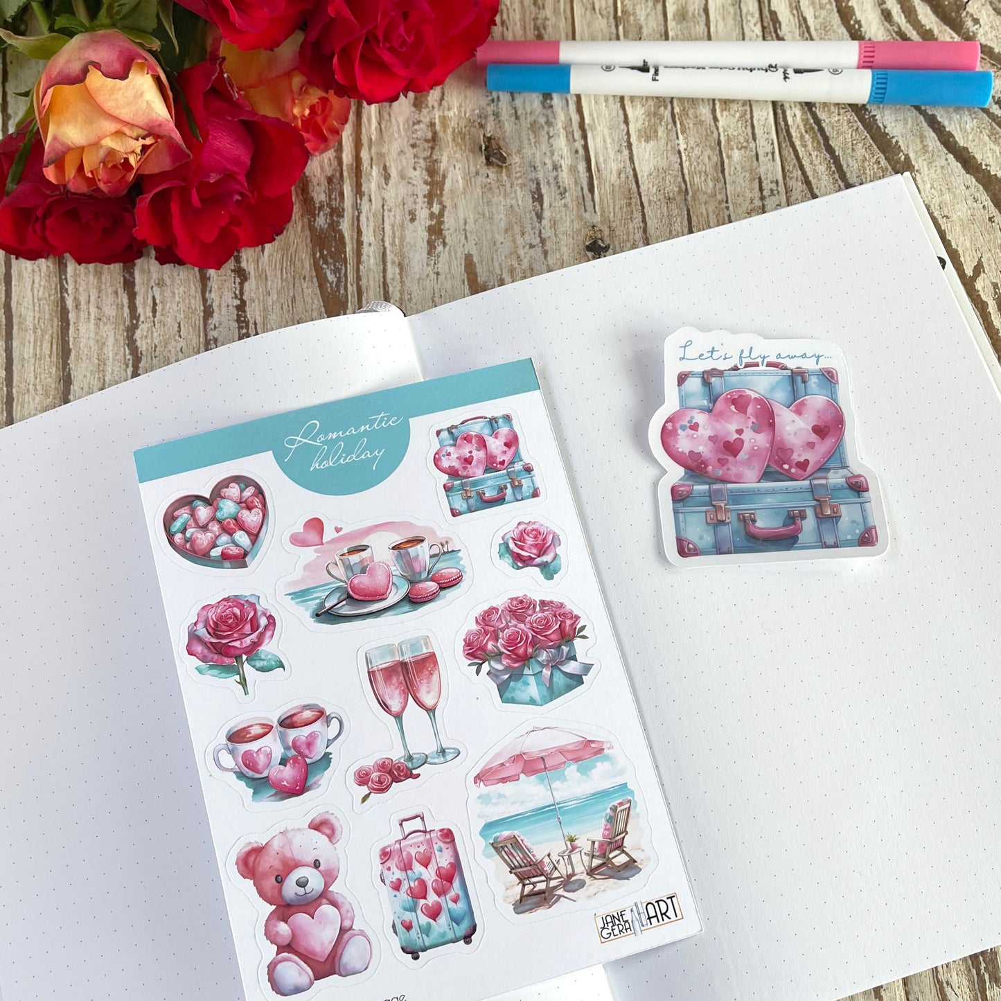 Romantic Holiday bujo sticker sheet Valentine's Day planner stickers