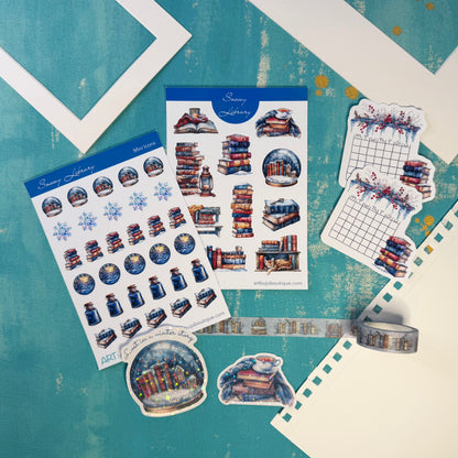 Snowy Library Planner Decorative Set - Stickers, Washi & Vinyls for Fall Journaling